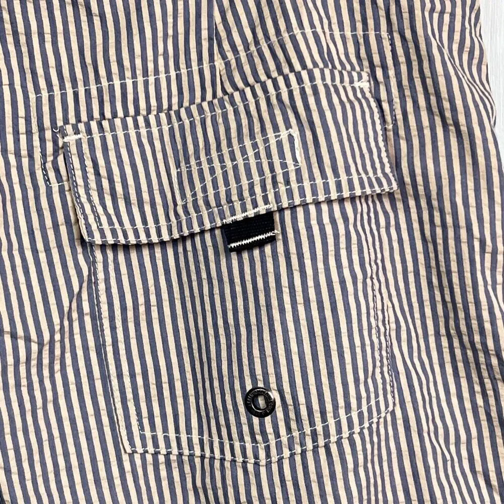 Men's Striped Seersucker Swim Trunks J . Crew Short Blue White Mesh Lined Sz 38